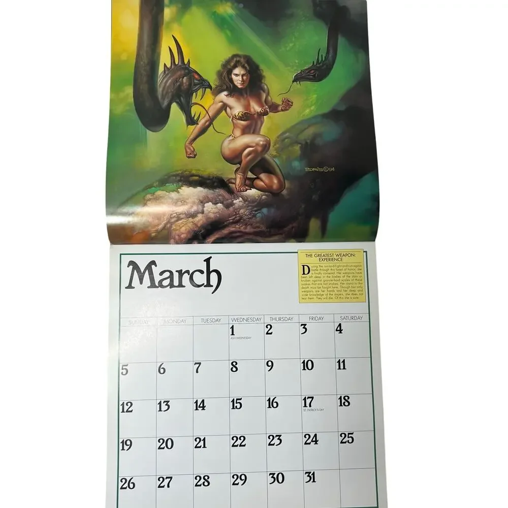 Vintage 1995 Boris Vallejo Fantasy Calendar Unused same dates again in 2034